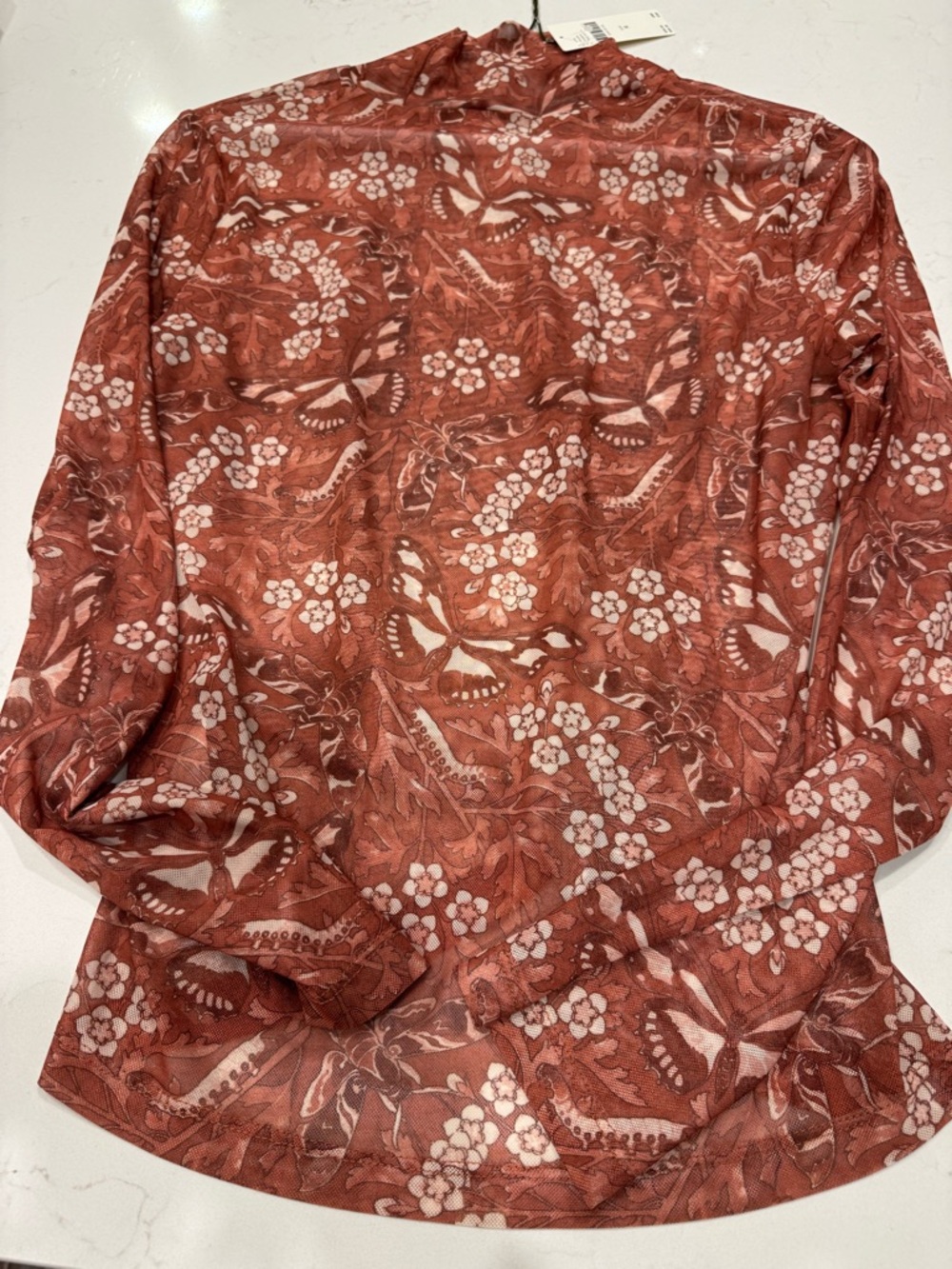 Anthropologie Rust Floral Mesh Turrtleneck Top